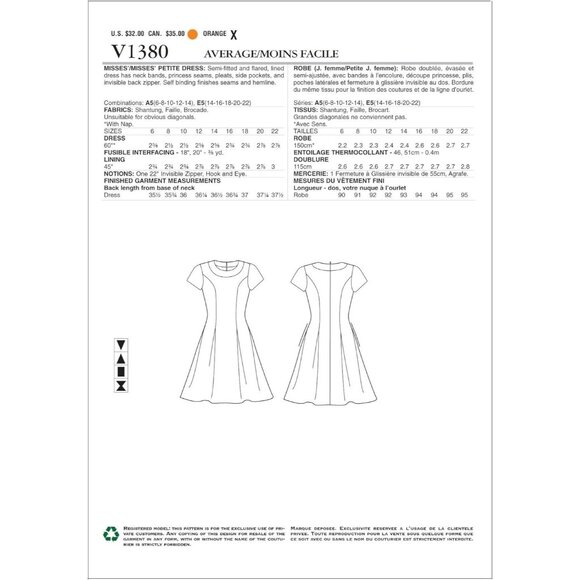 Pamella Roland Vogue Patterns V1380 Misses Dress Sewing Pattern Sizes 6-14 - Picture 2 of 2